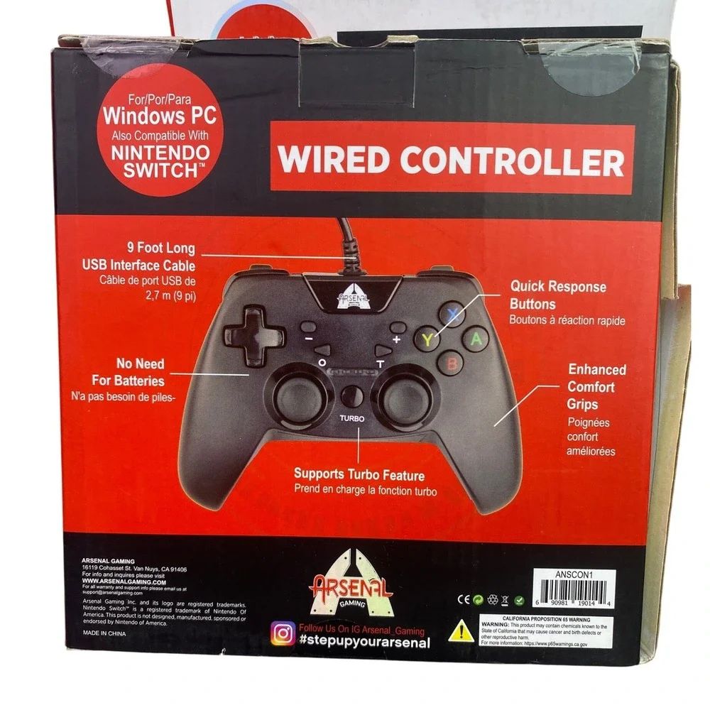 2 Arsenal Gaming Wired Controller For Nintendo Switch Windows PC  Black‎